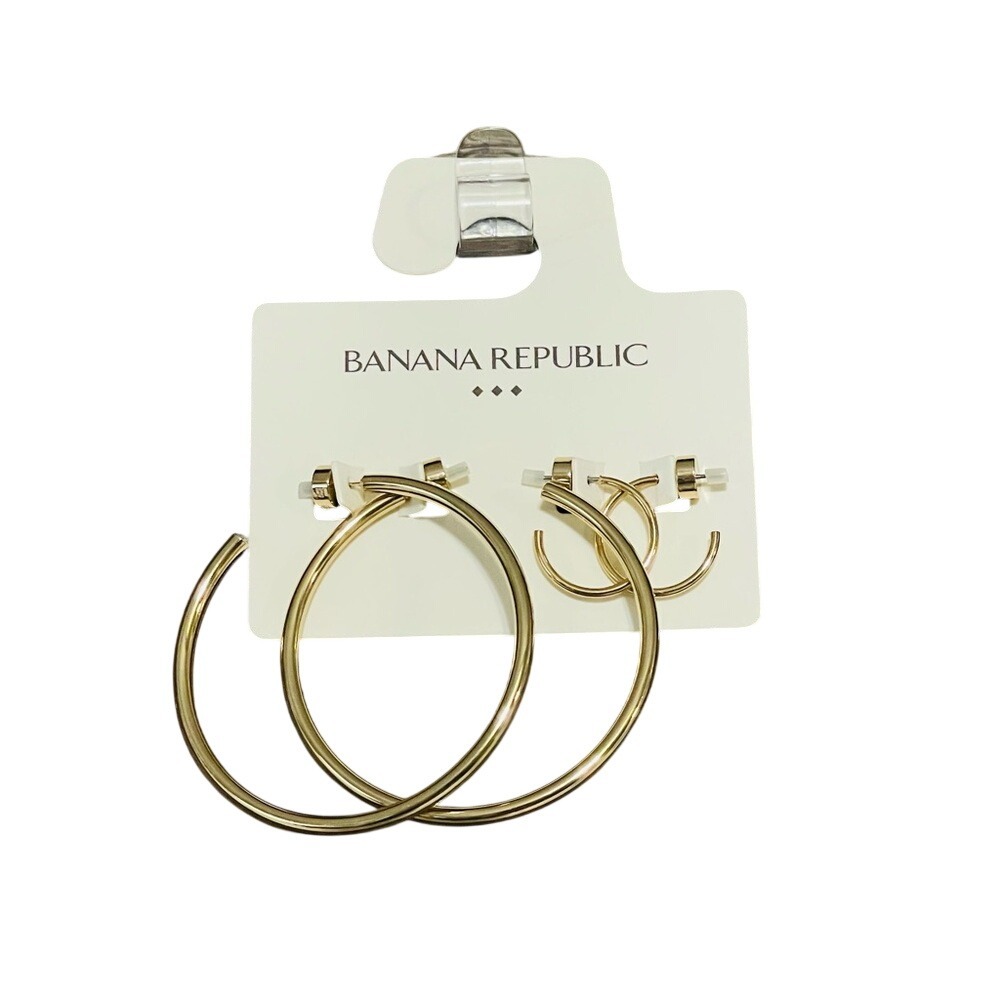 Banana Republic Factory Gold Tone Hoop Earring Set 2 Pairs‎ Large Small